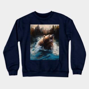 Bear in the River - Oil Painting Crewneck Sweatshirt